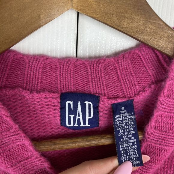 Gap Vintage S Small Wool Angora Sweater Pullover Pink Crew Neck Balloon sleeve - Picture 3 of 3
